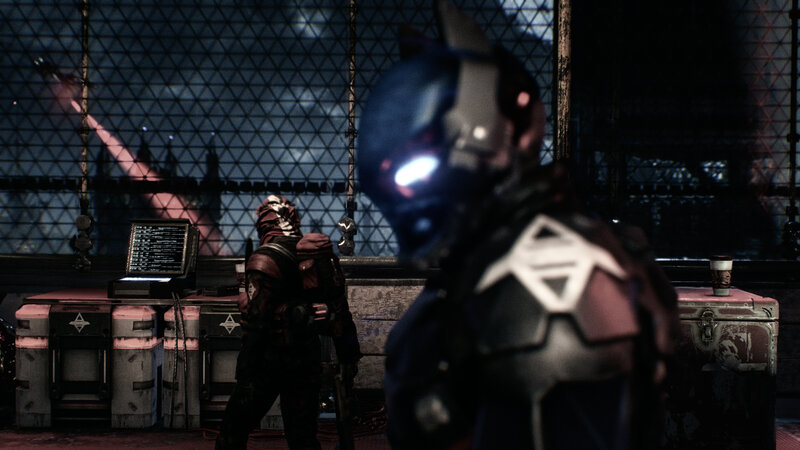 Two Armored Figures — Black, Dark, Tense