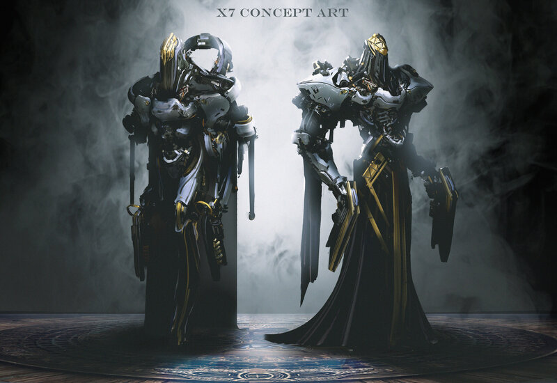 Two Armored Figures — Black, Dramatic, Digital Art, Smoke