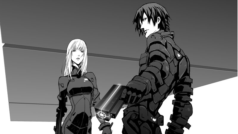 Two Armored Figures — Black, Dramatic, Manga