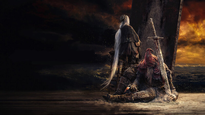 Two Armored Figures — Black, Dramatic, Sunset