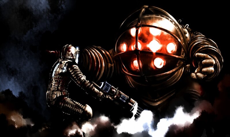 Two Armored Figures — Black, Dramatic