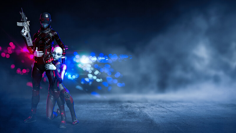 Two Armored Figures — Blue, Dark, Night