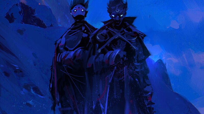 Two Armored Figures — Blue, Dark