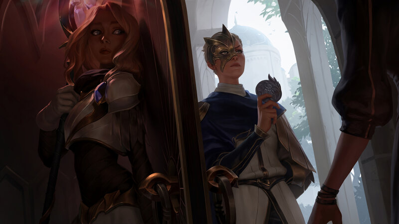 Two Armored Figures — Blue, Dramatic, Afternoon