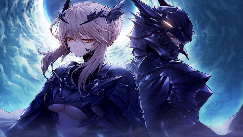 Two Armored Figures — Blue, Dramatic, Night, Digital Art, Armor, Moon