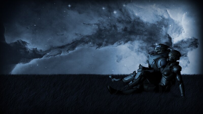 Two Armored Figures — Blue, Dramatic, Night, Digital Art, Stars