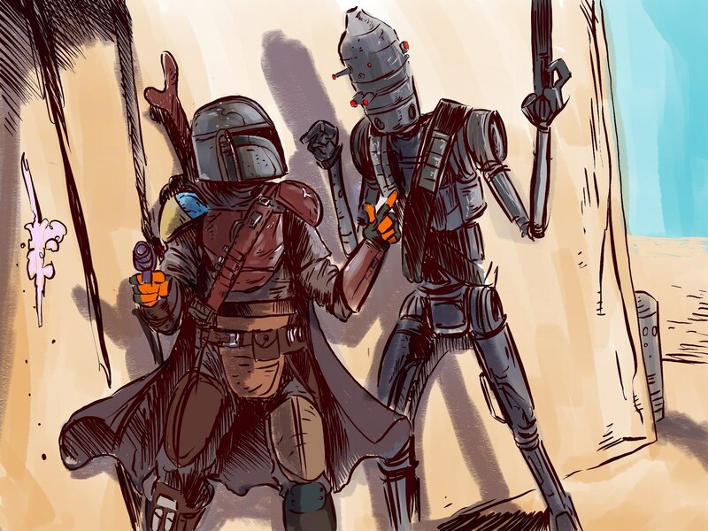 Two Armored Figures — Brown, Action
