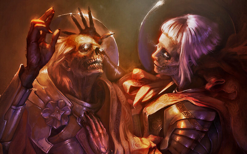 Two Armored Figures — Brown, Dramatic, Digital Art, Skeleton
