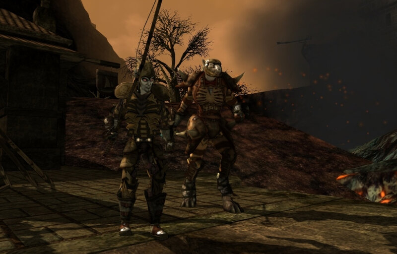 Two Armored Figures — Brown, Dramatic, Night