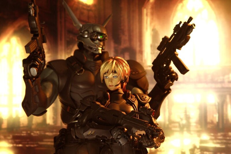 Two Armored Figures — Brown, Dramatic