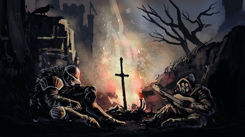 Two Armored Figures by Fire