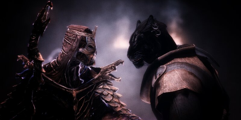 Two Armored Figures Facing — Black