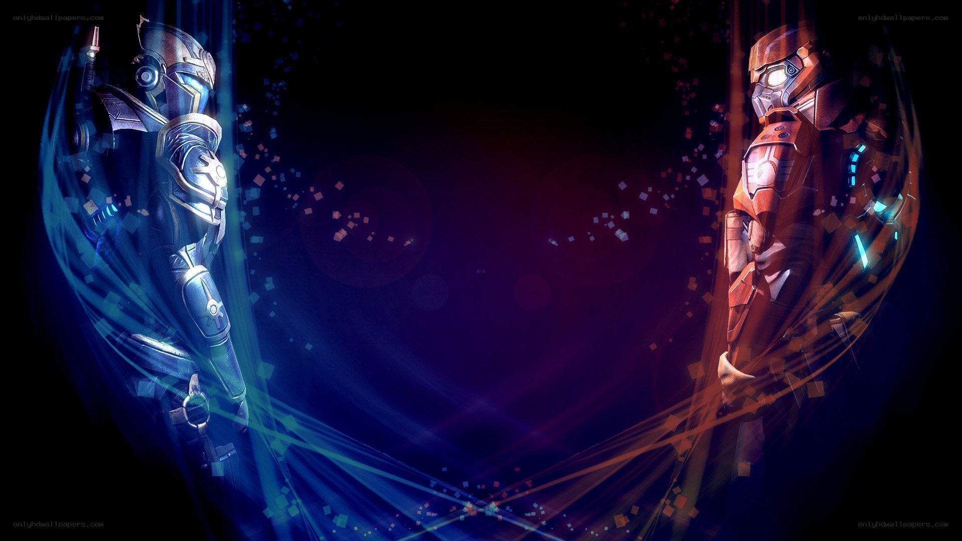 two armored figures facing off