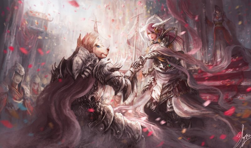 Two Armored Figures Fighting — White