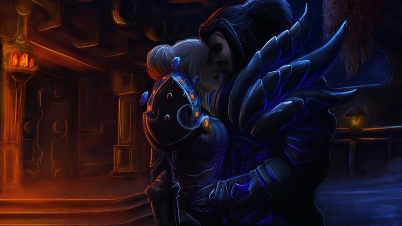 Two Armored Figures Hugging — Blue
