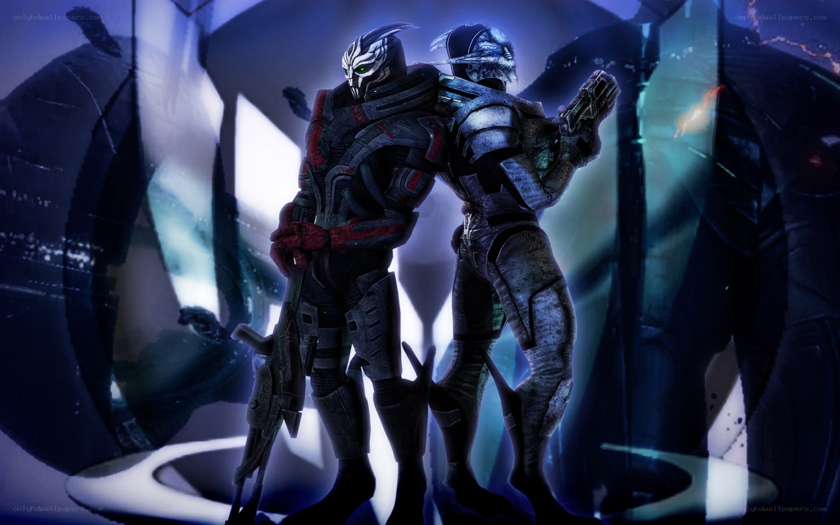 two armored figures in combat