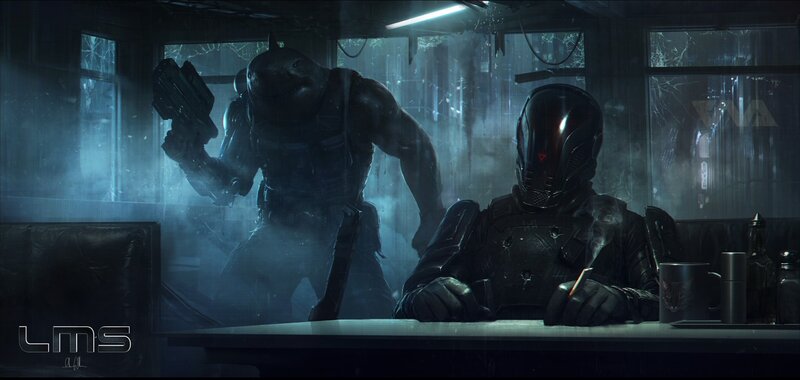 Two Armored Figures in Diner