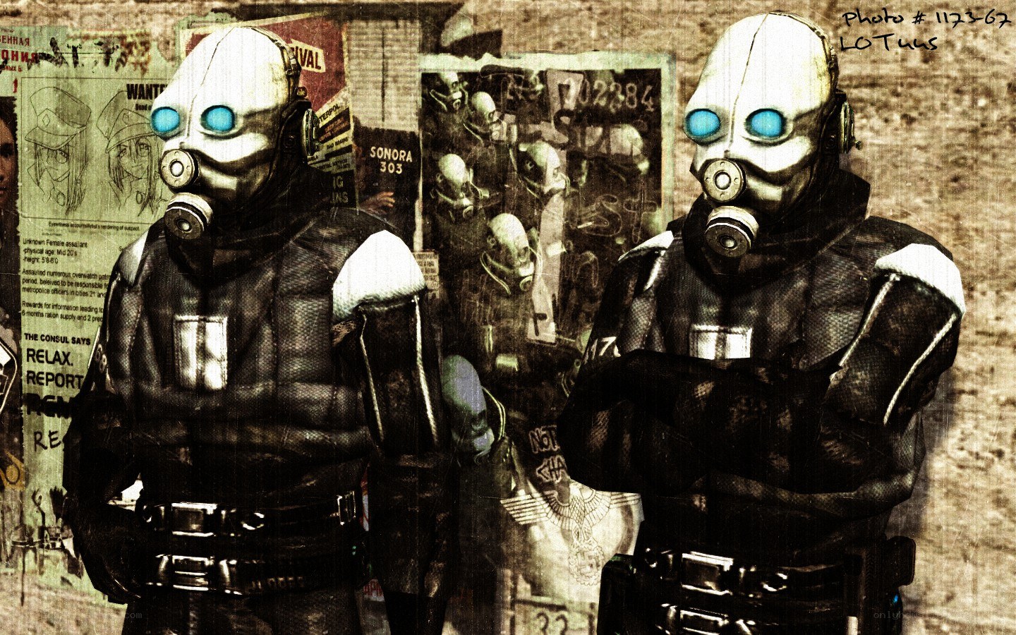 Two armored figures in gas masks