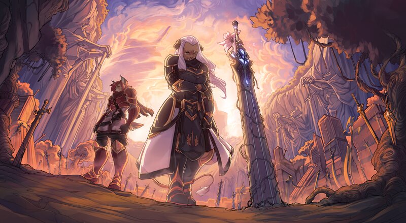 Two Armored Figures in Ruins