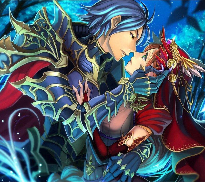 Two Armored Figures Kissing — Blue, Romantic