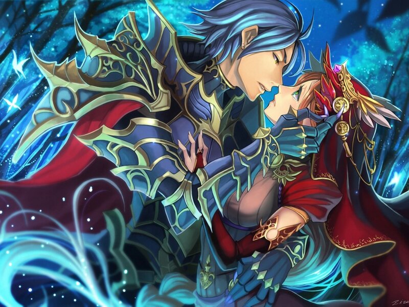 Two Armored Figures Kissing — Blue