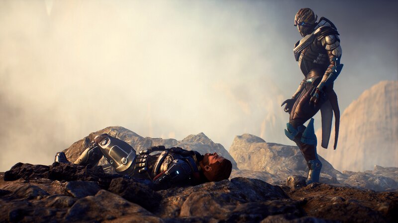Two Armored Figures on Rocks