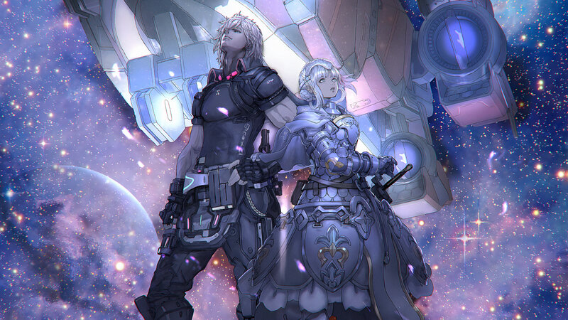 Two Armored Figures — Purple, Dramatic, Night, Digital Art, Space
