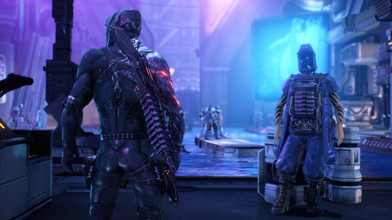 Two Armored Figures — Purple, Dramatic, Night