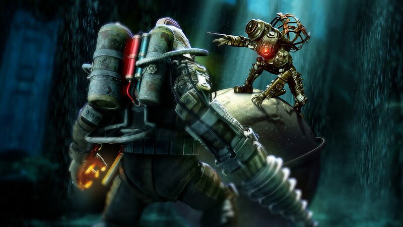 Two Armored Figures Underwater