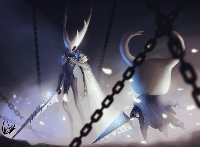 Two Armored Figures — White, Dramatic, Night