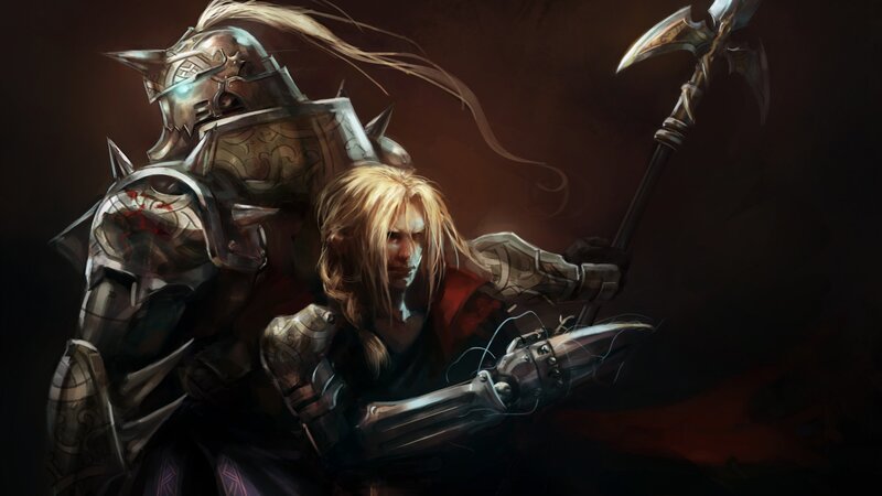 Two Armored Warriors — Black, Dramatic, Digital Art