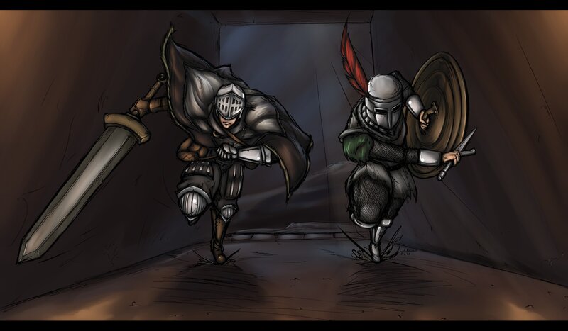 Two Armored Warriors — Brown, Dramatic, Digital Art, Swords