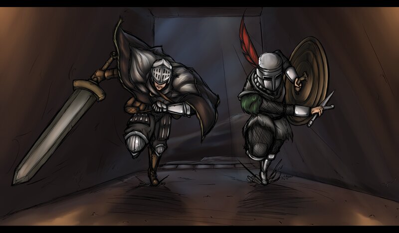 Two Armored Warriors — Brown, Dramatic, Digital Art