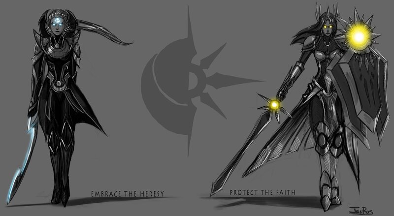 Two Armored Warriors — Gray, Dramatic, Digital Art, Swords, Shields