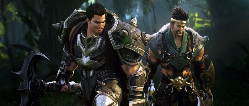 Two Armored Warriors — Green, Dark, Intense