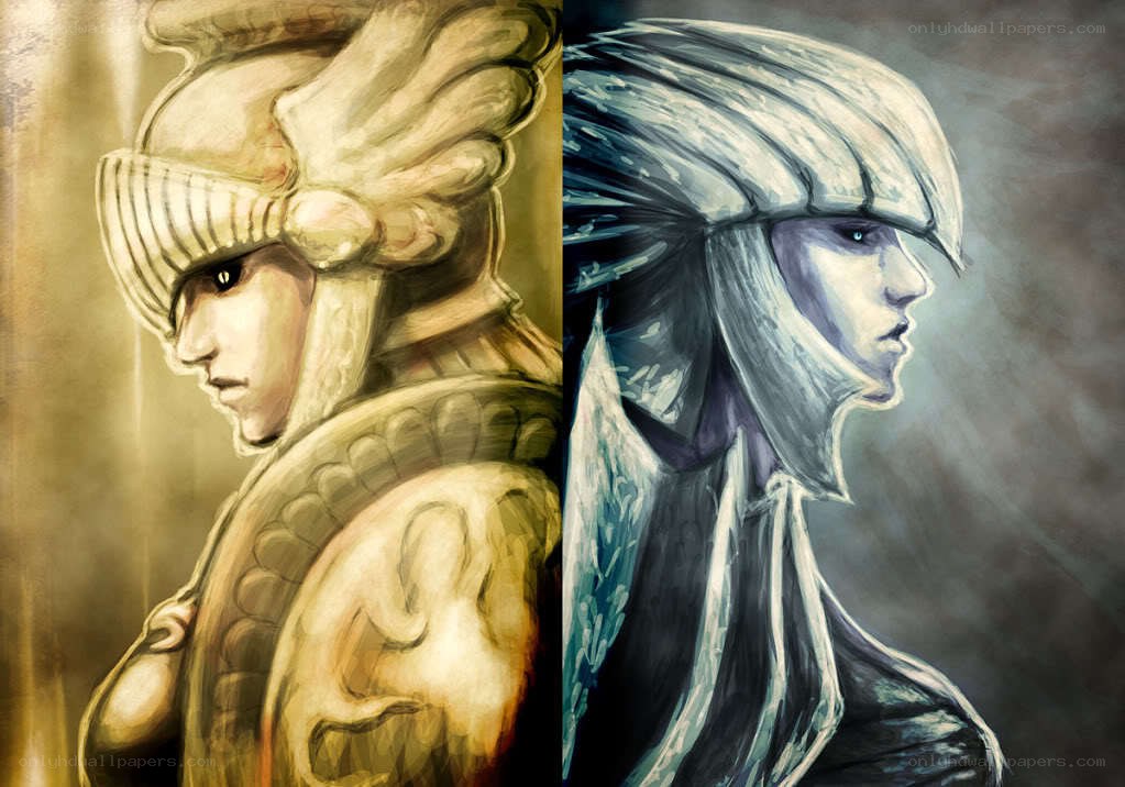 Two armored warriors in profile