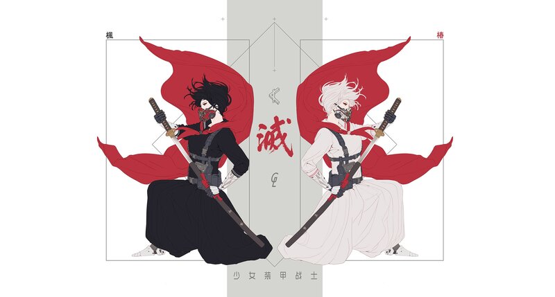 Two Armored Warriors — Red, Dramatic, Digital Art, Swords, Red Capes