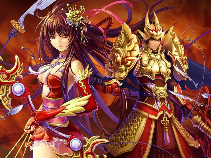 Two Armored Warriors — Red, Dramatic, Digital Art