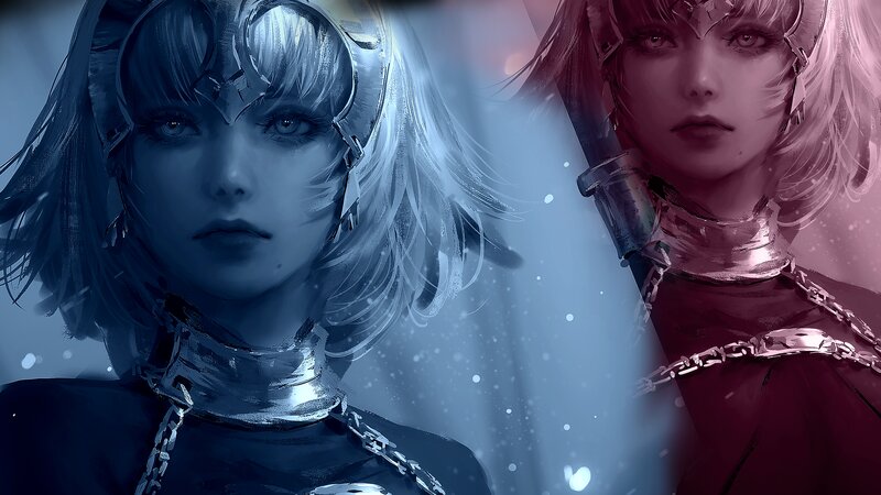 Two Armored Women — Blue, Dramatic