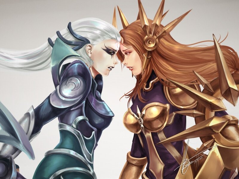 Two Armored Women Facing
