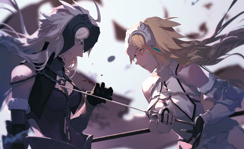 Two Armored Women Fighting — Purple, Dramatic