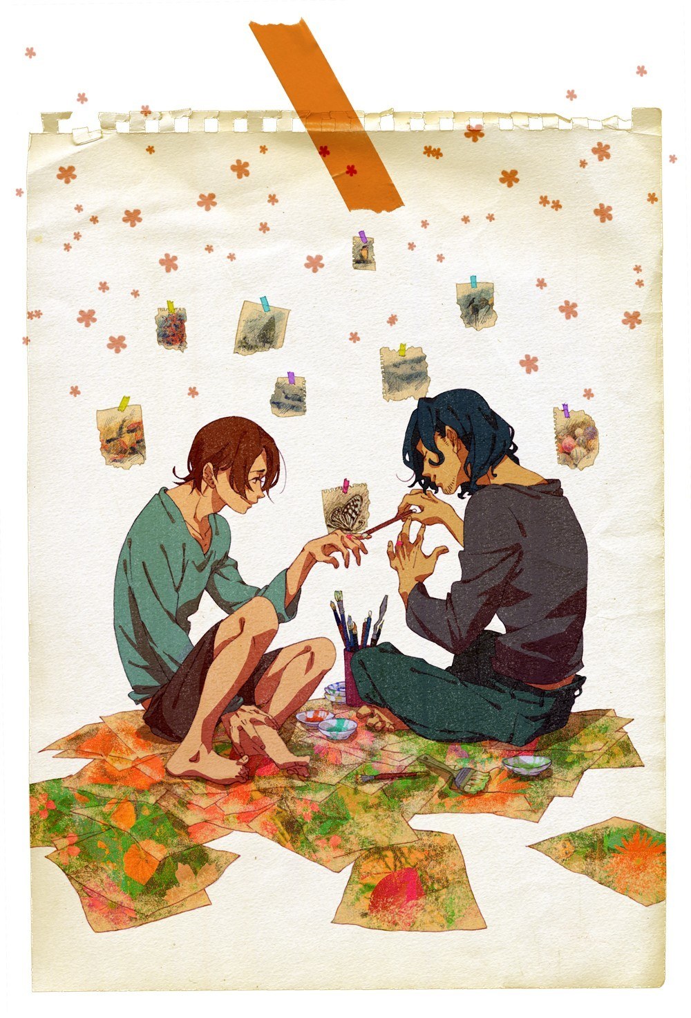 Two artists painting together