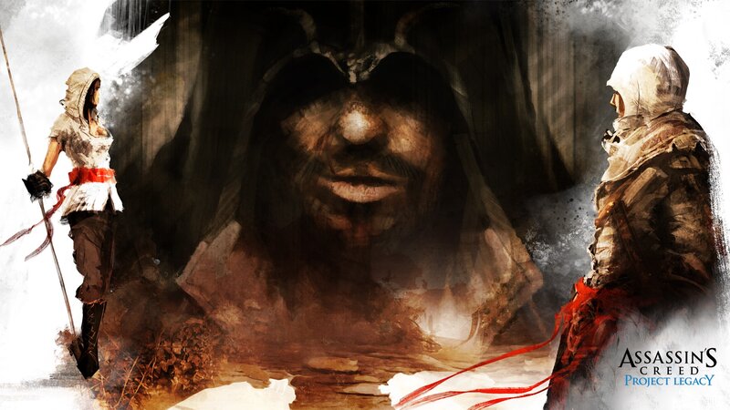 Two Assassins Facing a Face — Brown, Dramatic, Digital Art