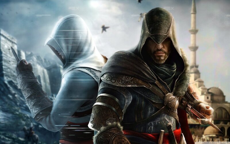 Two Assassins in Hooded Cloaks — Gray, Dramatic, Digital Art, Swords