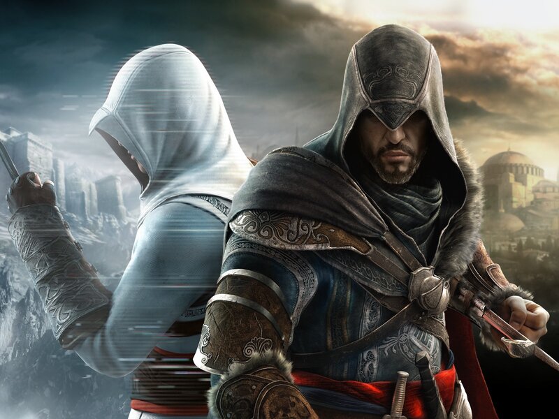 Two Assassins in Hooded Cloaks — Gray, Dramatic, Sunset, Digital Art, Sword