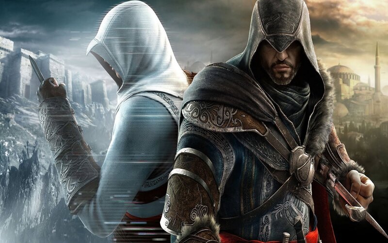 Two Assassins in Hooded Robes — Gray, Dramatic, Sunset, Digital Art