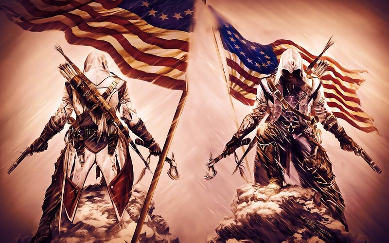 Two Assassins with Flags