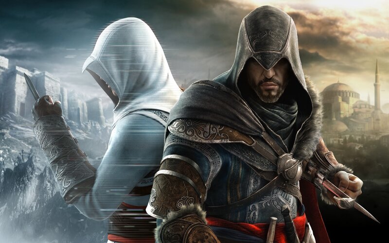 Two Assassins with Knives — Gray