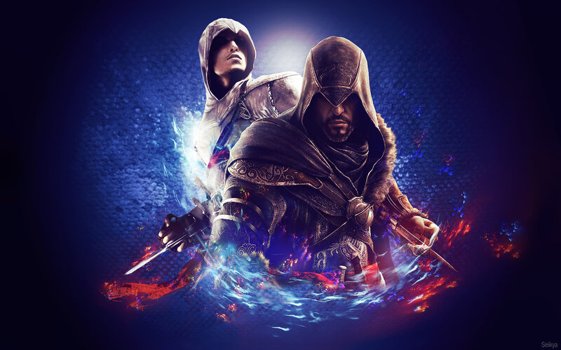 Two Assassins with Swords — Blue