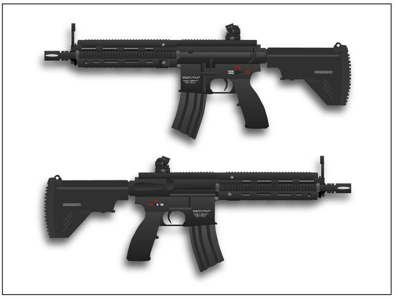two assault rifles